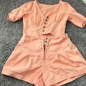 Free People Orange/ Coral denim set